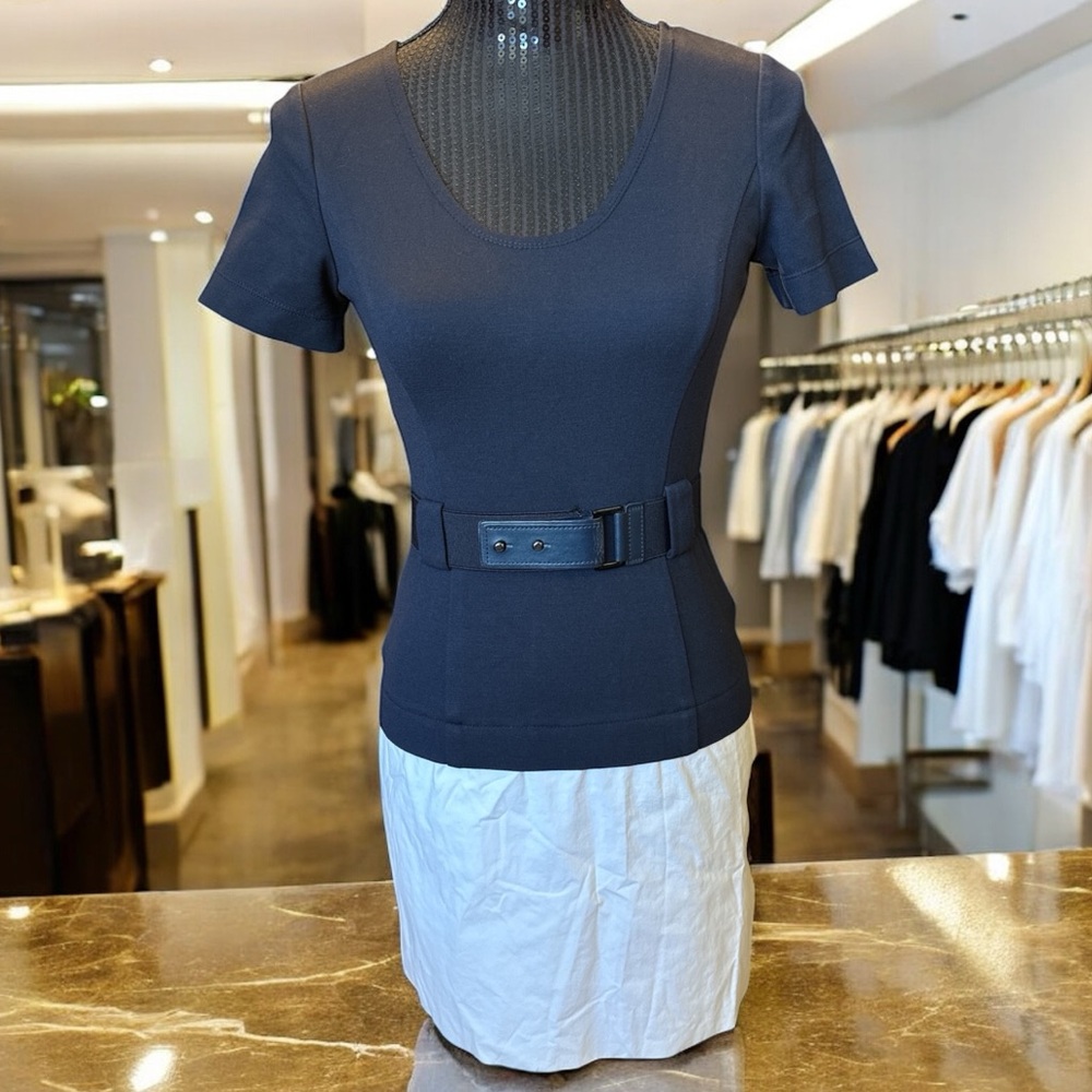 Theory Tilly Nautical Navy Dress with Off-White skirt